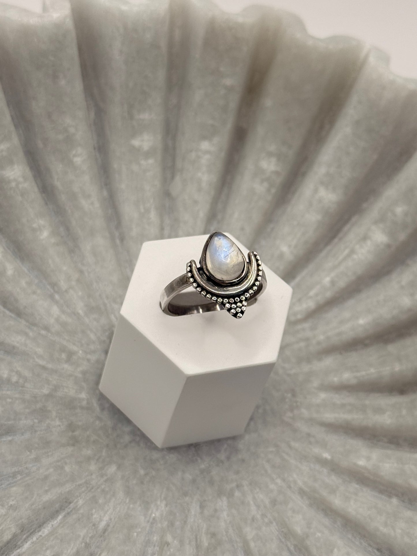 Moonstone Teardrop Ring – Size 9