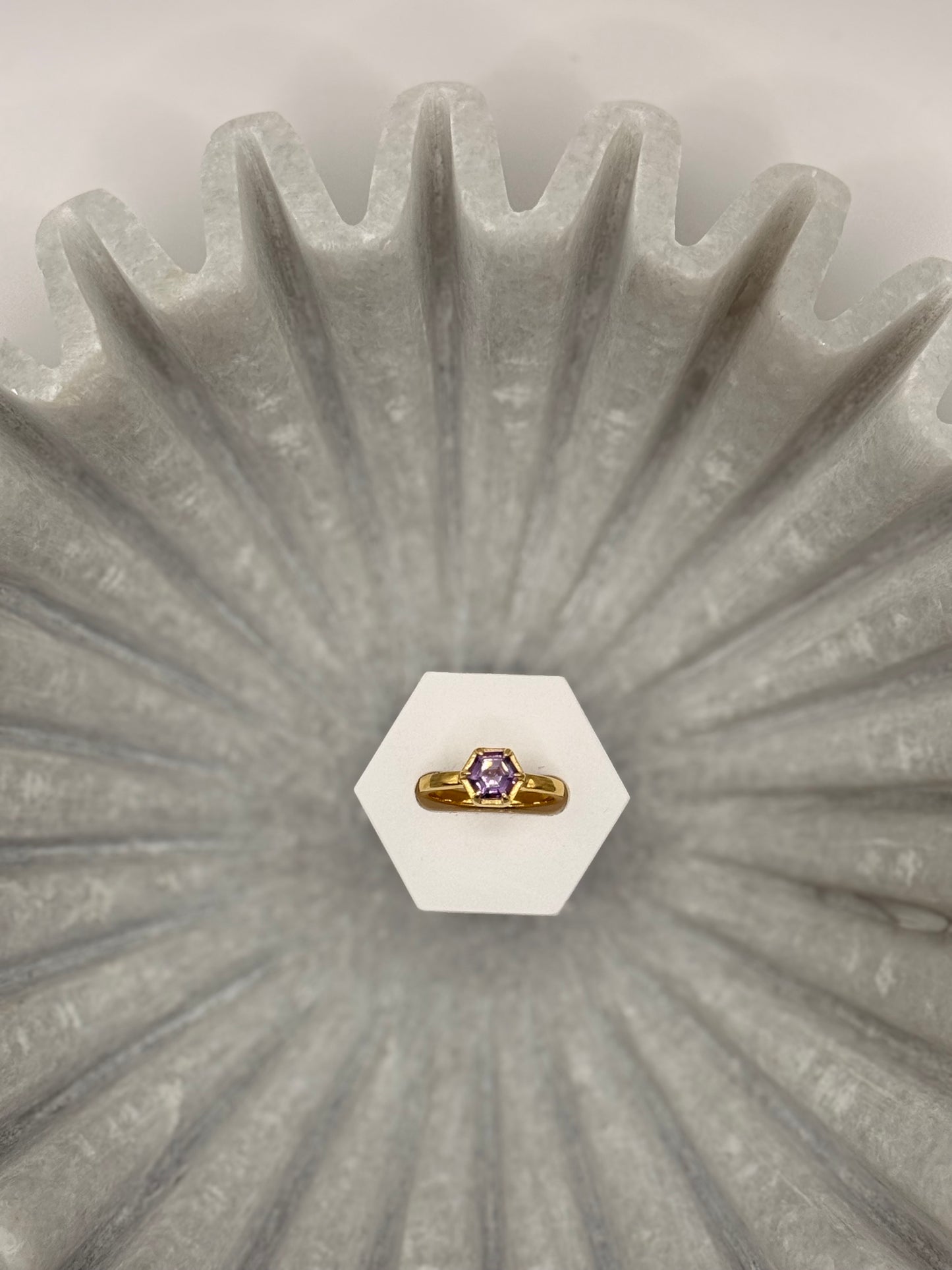 Amethyst Hexagon Ring – Gold Plated – Size 6
