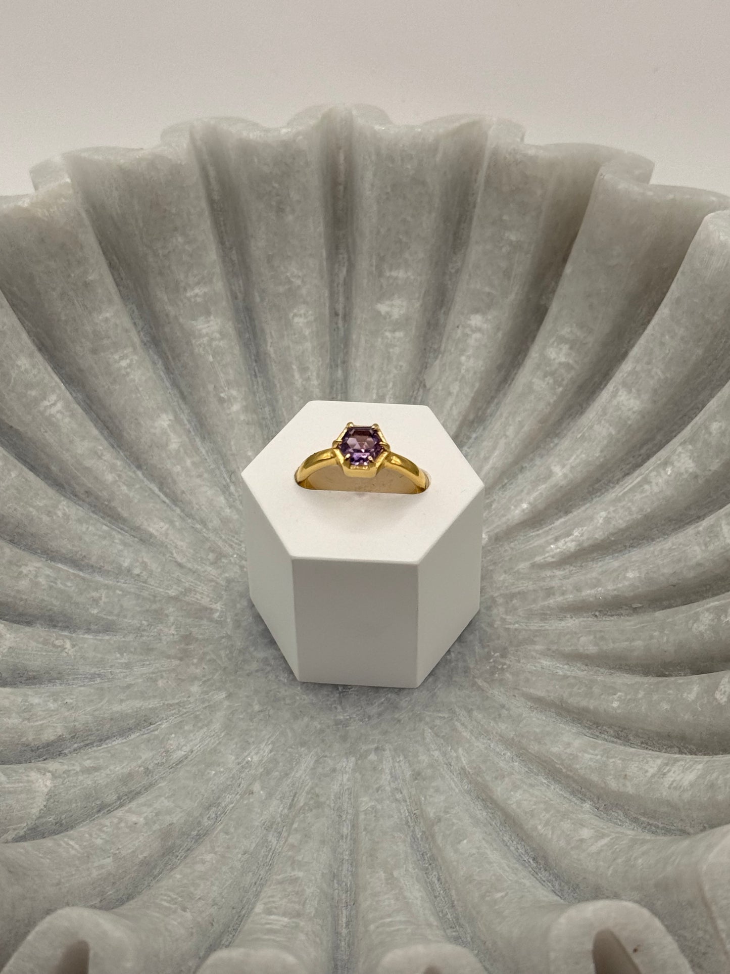 Amethyst Hexagon Ring – Gold Plated – Size 6