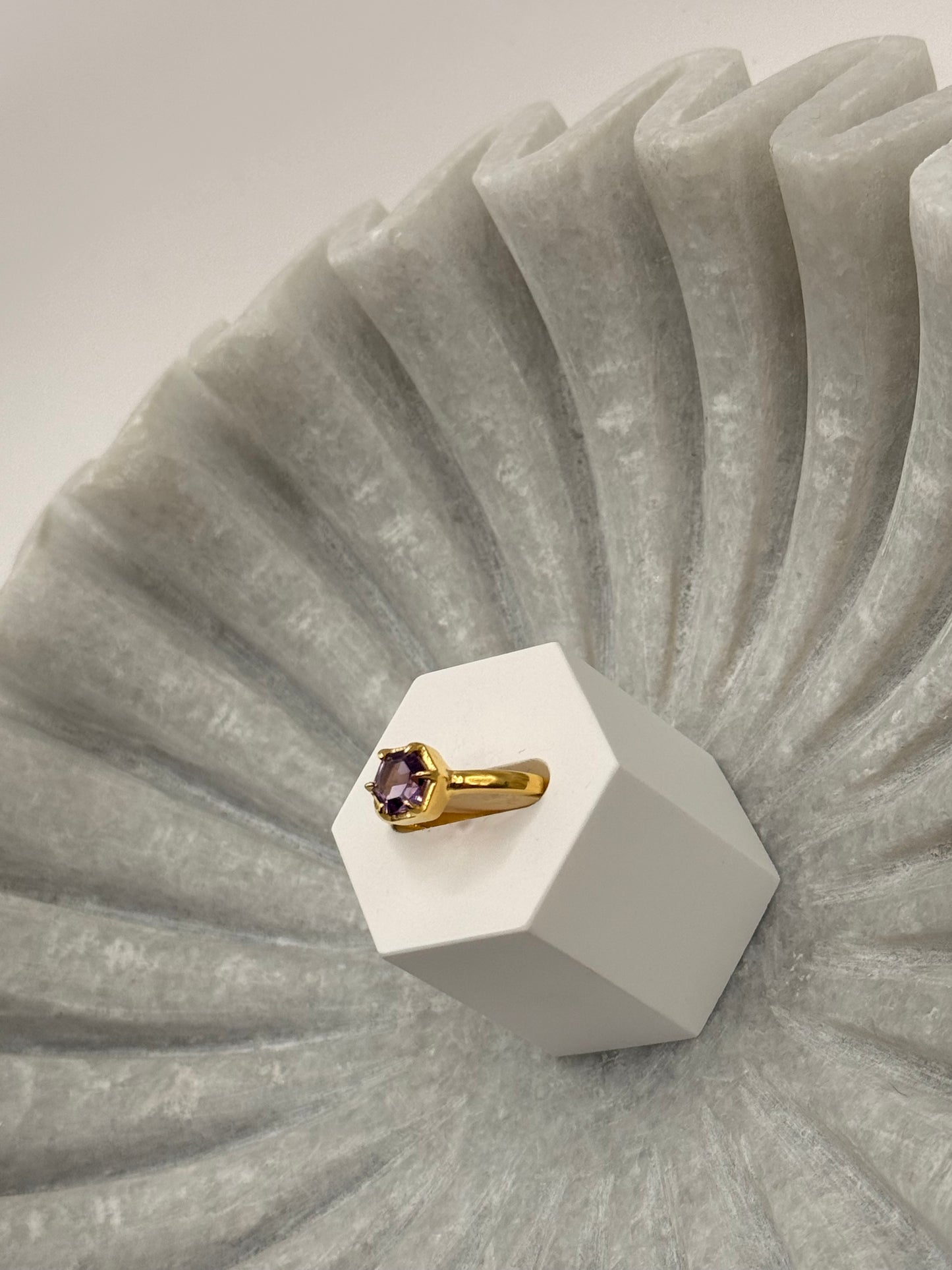 Amethyst Hexagon Ring – Gold Plated – Size 6