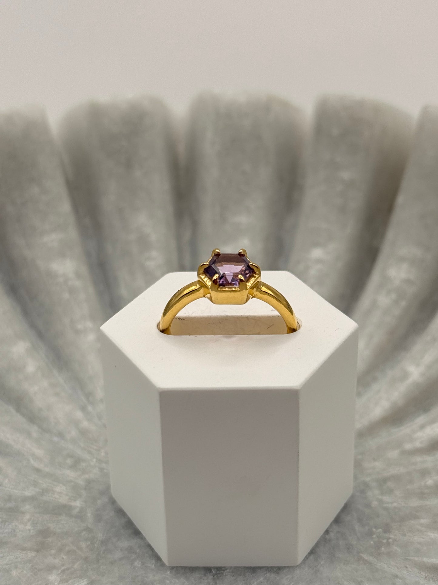 Amethyst Hexagon Ring – Gold Plated – Size 6