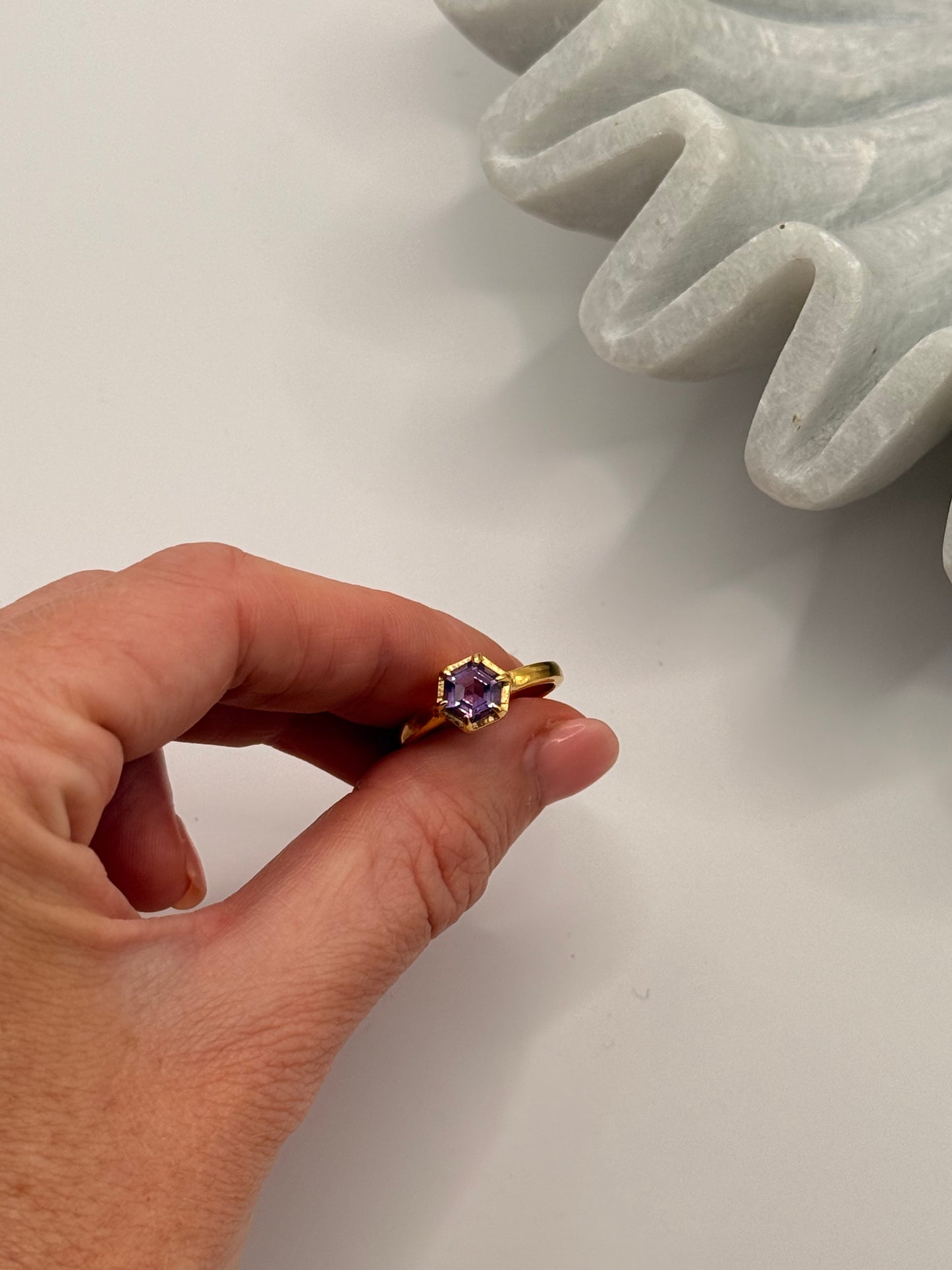 Amethyst Hexagon Ring – Gold Plated – Size 6