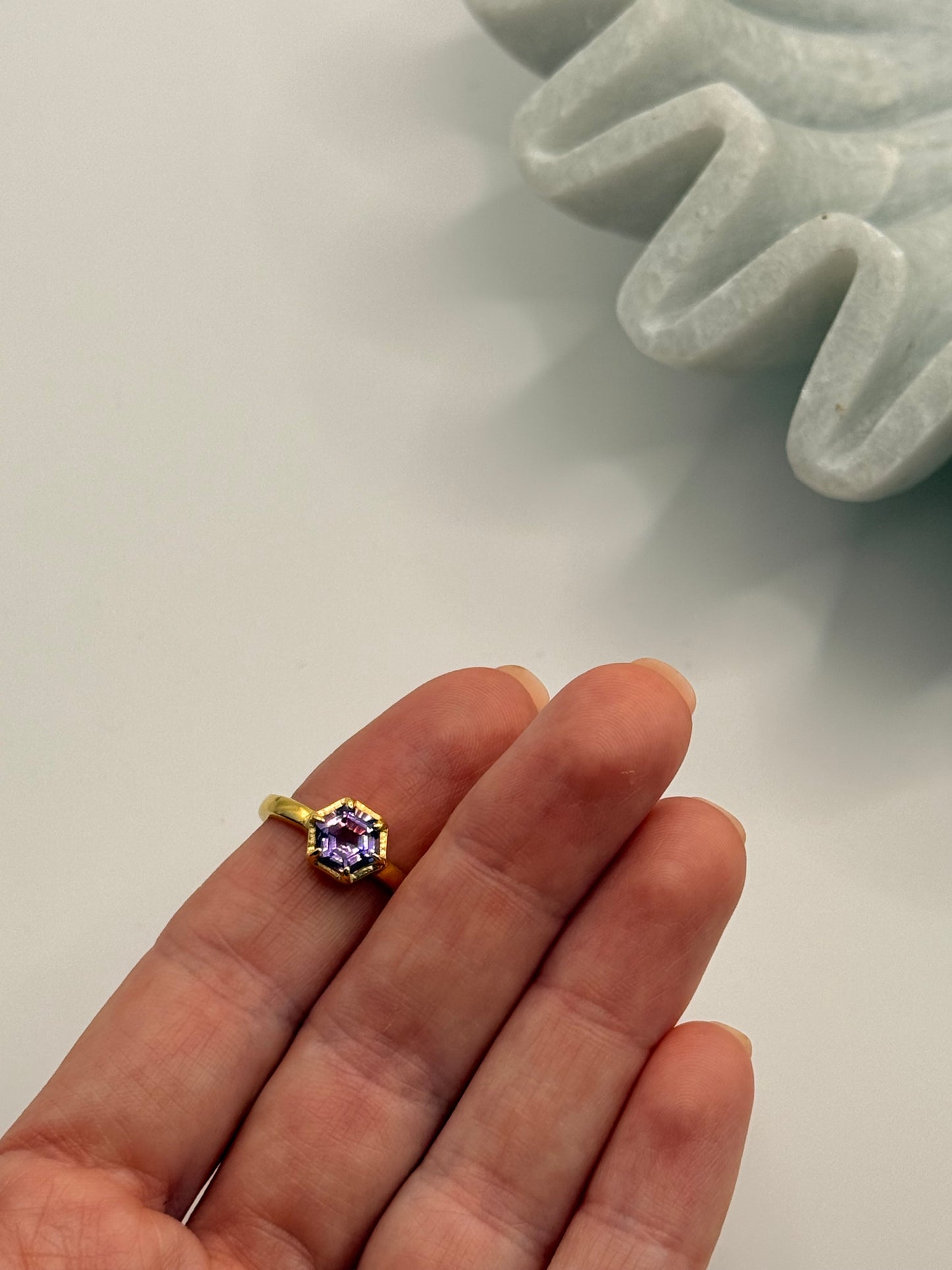 Amethyst Hexagon Ring – Gold Plated – Size 6