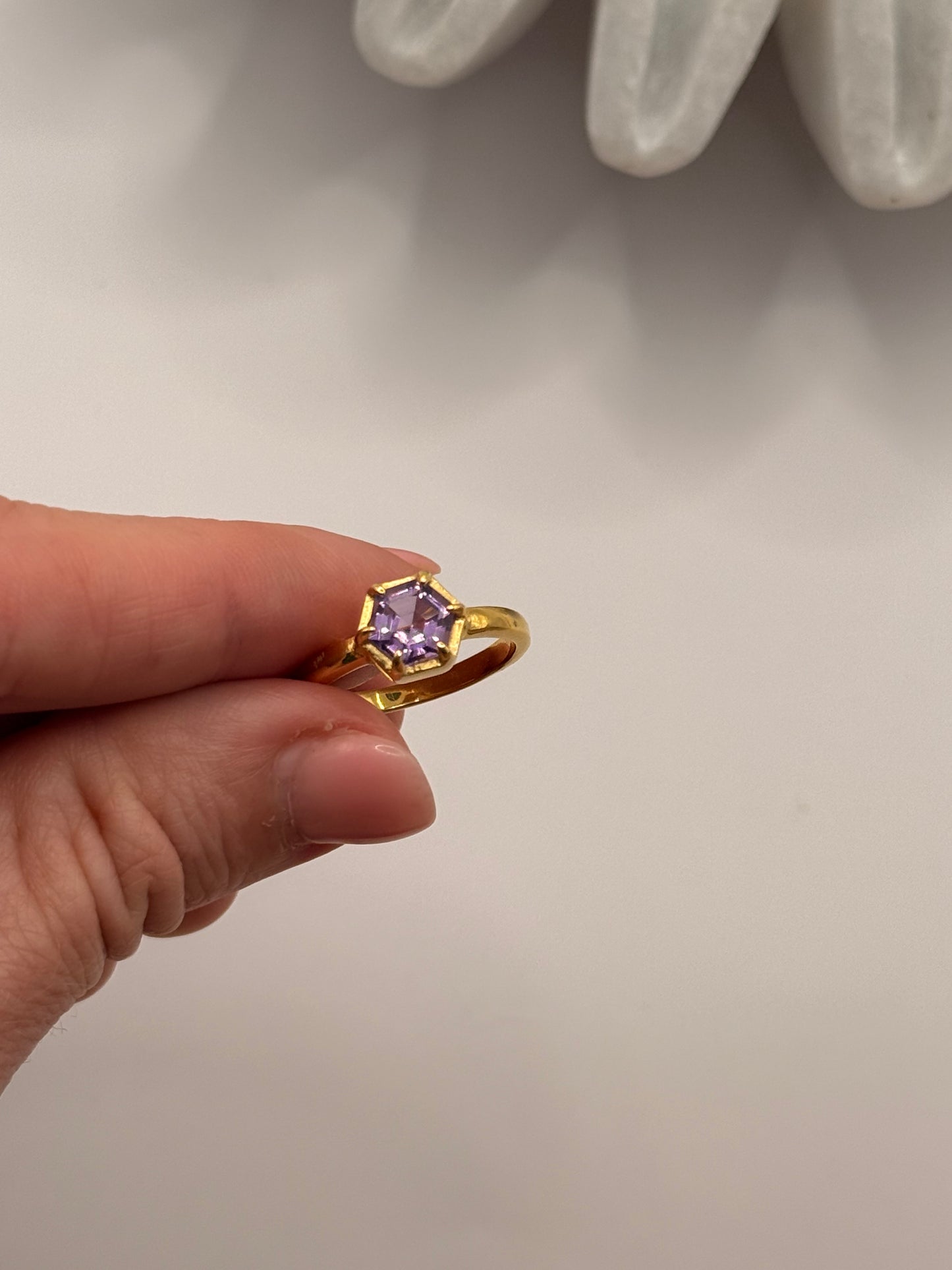 Amethyst Hexagon Ring – Gold Plated – Size 6
