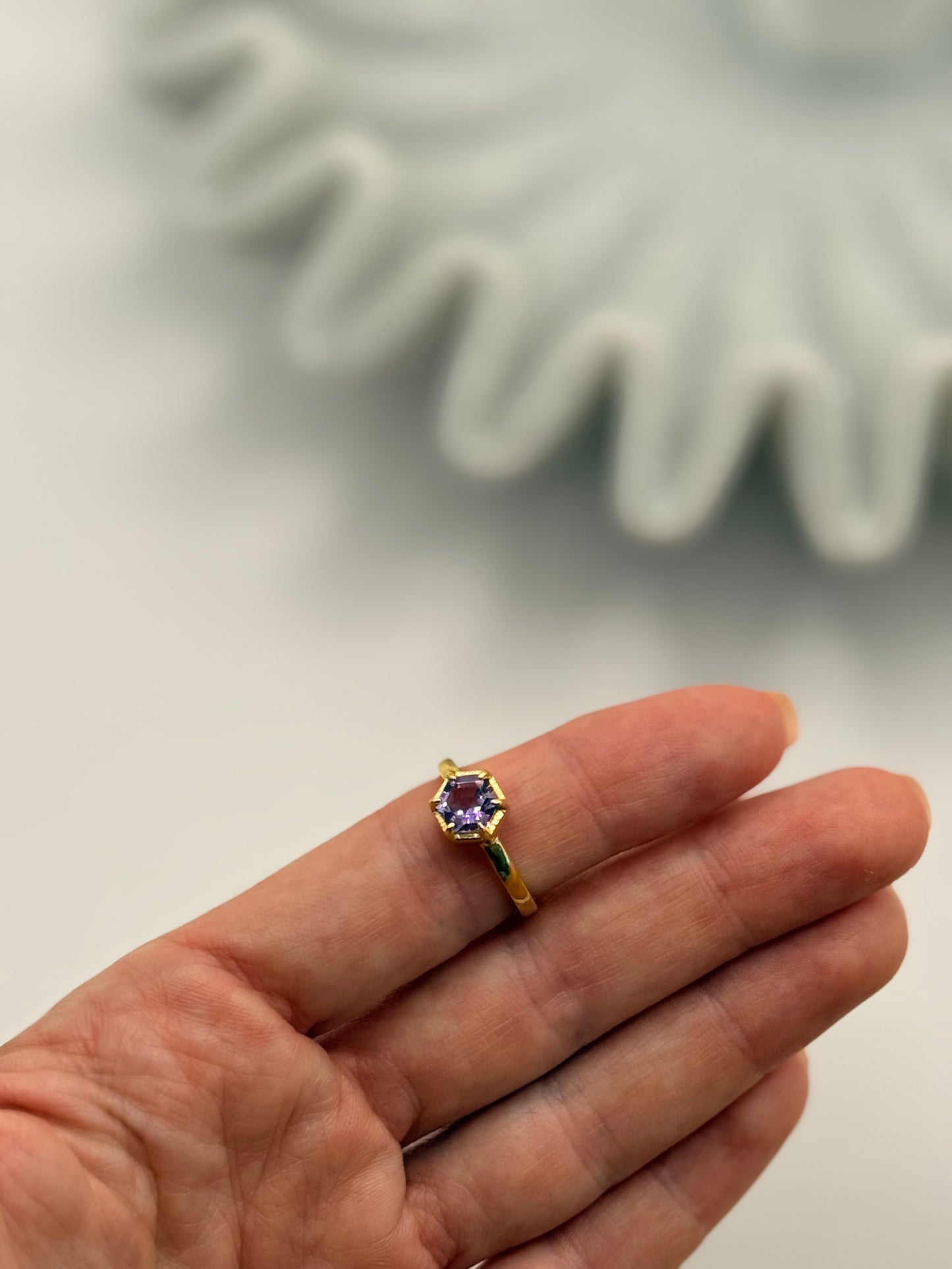 Amethyst Hexagon Ring – Gold Plated – Size 6