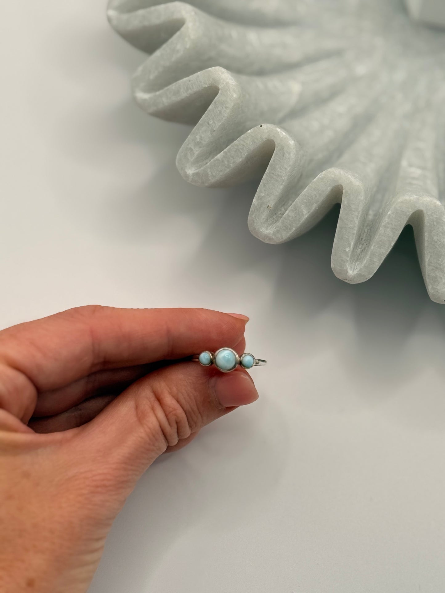 Larimar Triple Stone Ring – Sterling Silver – Size 7