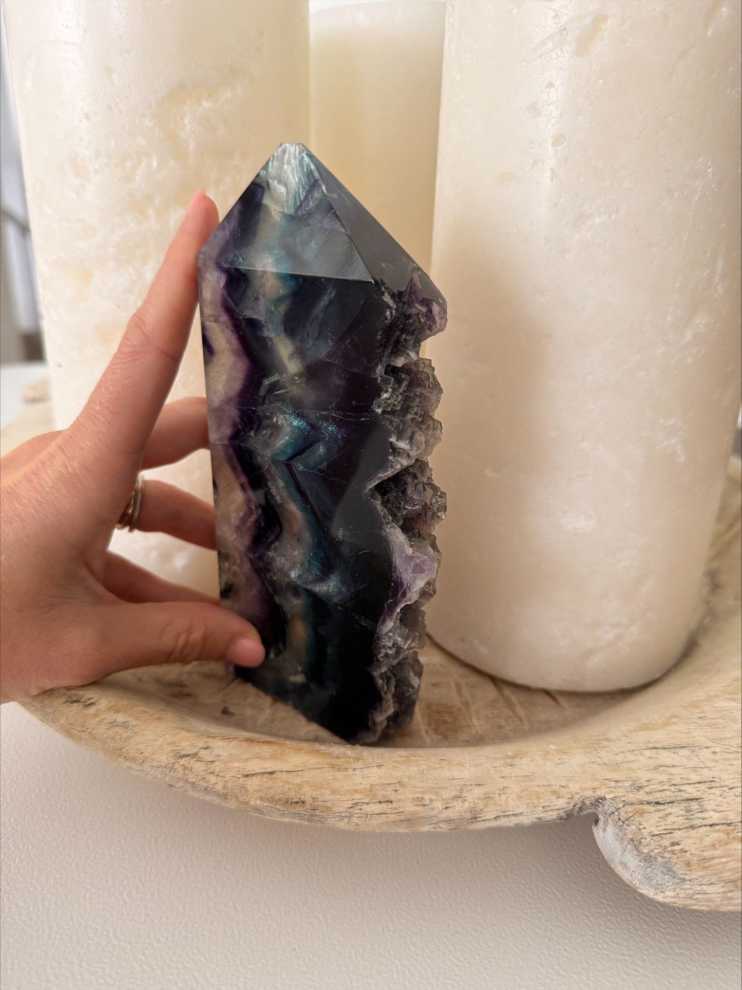 Rainbow Fluorite Tower with Natural Edge