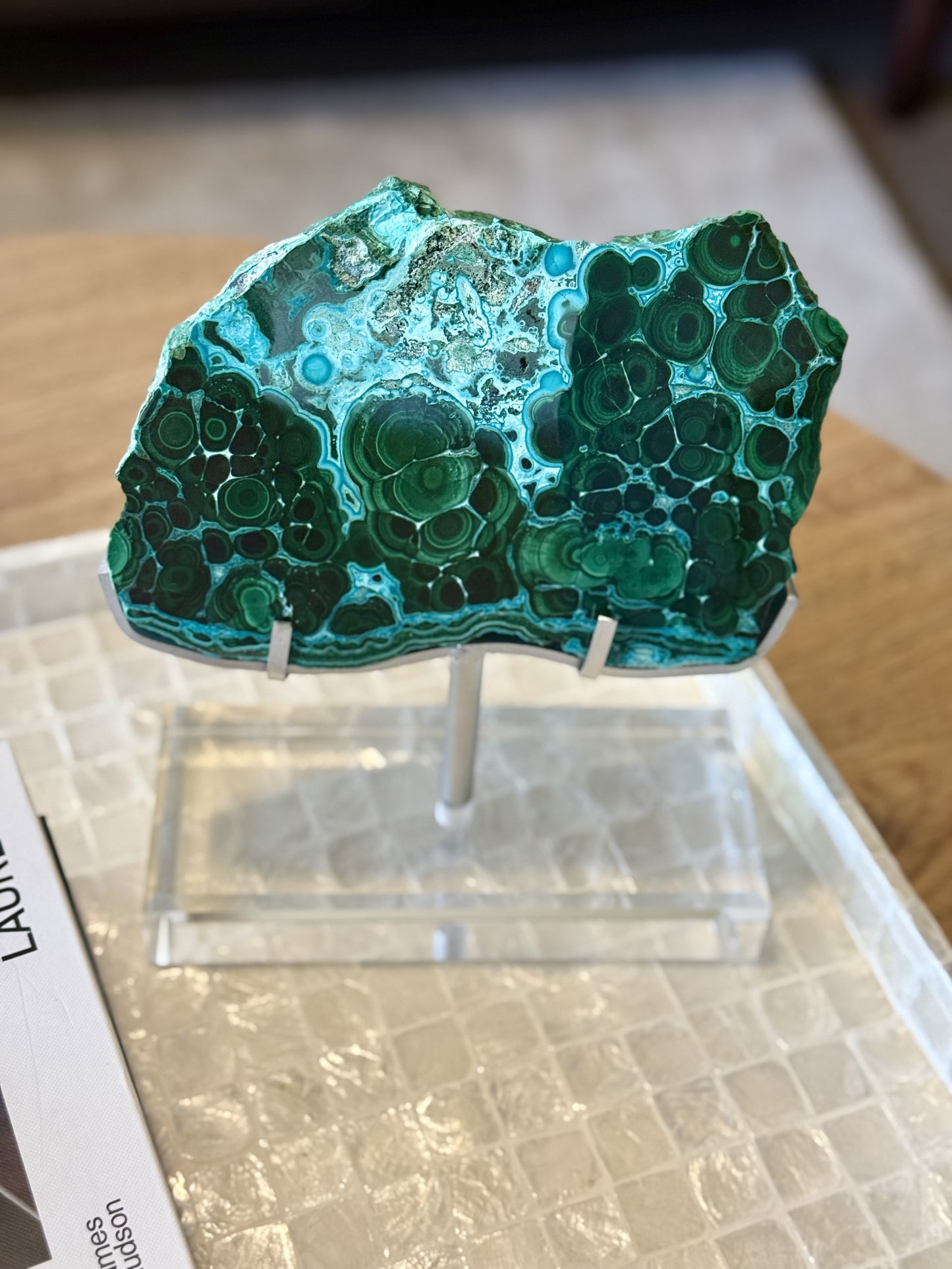 Statement Chrysocolla & Malachite Slice on Stand