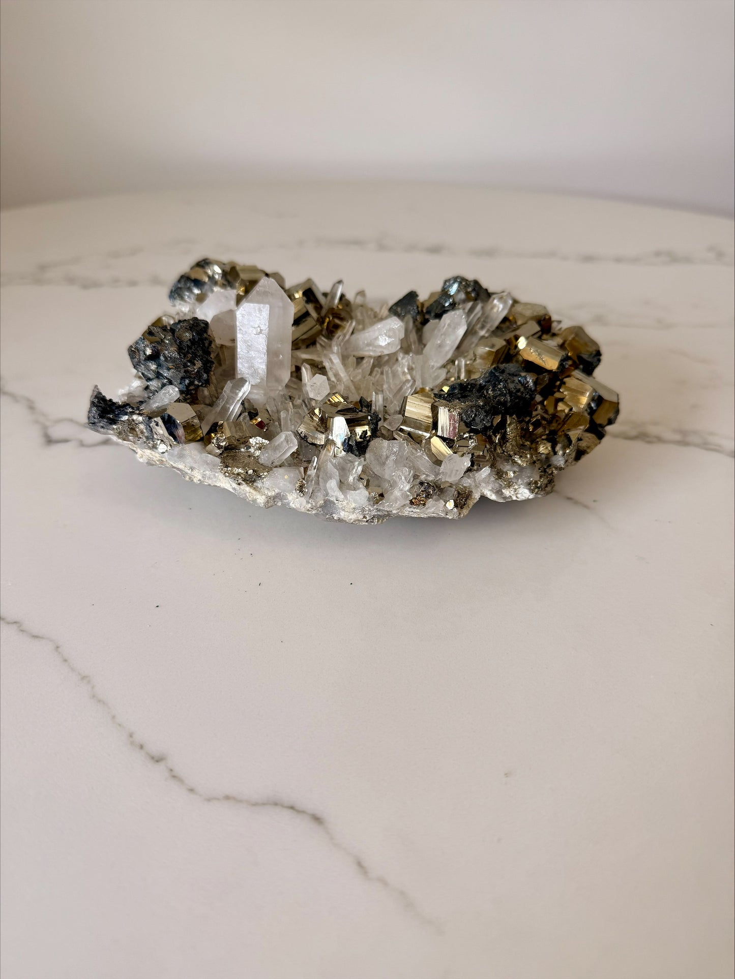 Pyrite & Quartz Crystal Cluster – Luxe Metallic Statement Piece 1.652kg