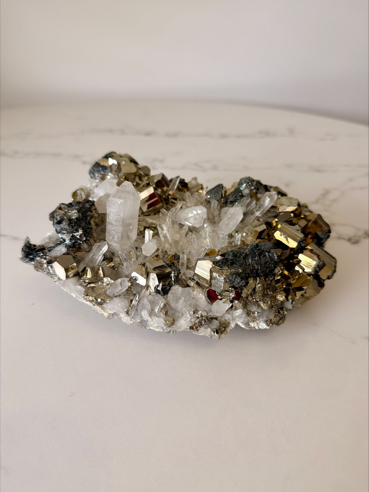 Pyrite & Quartz Crystal Cluster – Luxe Metallic Statement Piece 1.652kg