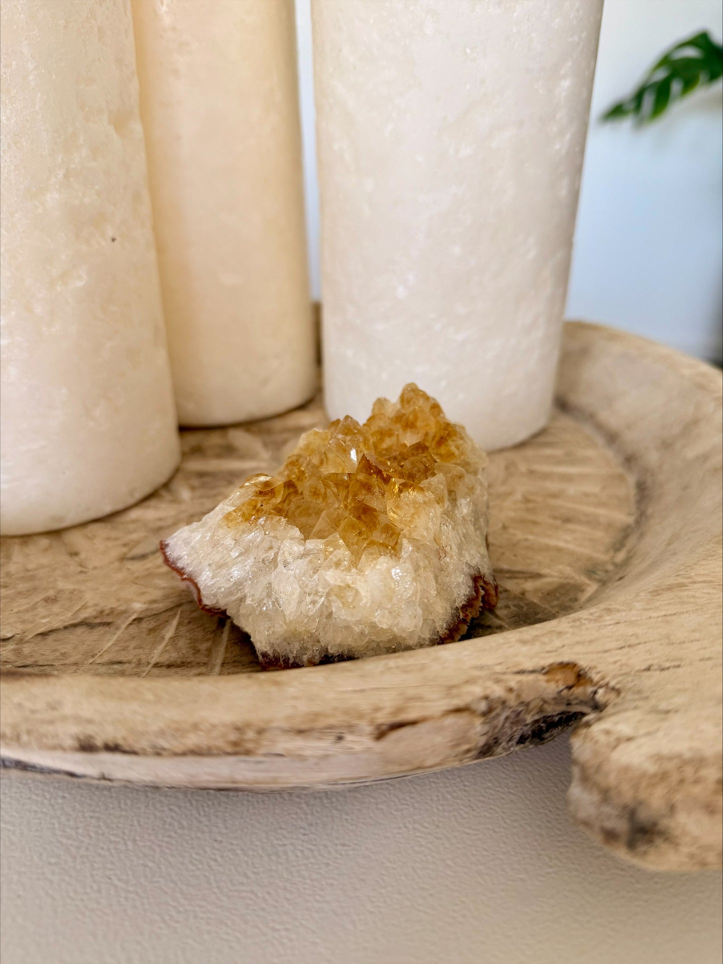 Citrine quartz crystal cluster with golden tips