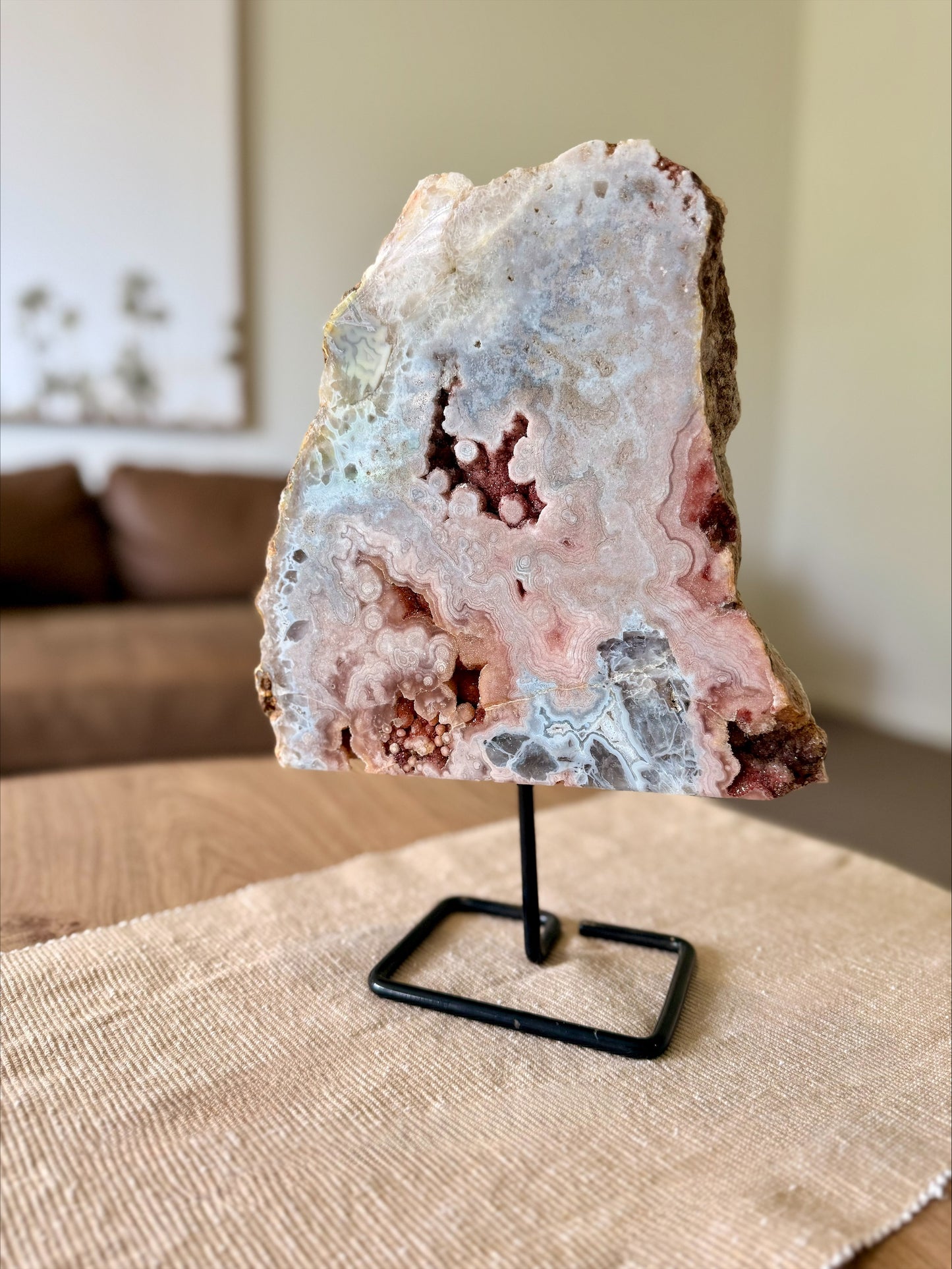 Pink Amethyst Agate Statement Slab on Stand – 5.2kg