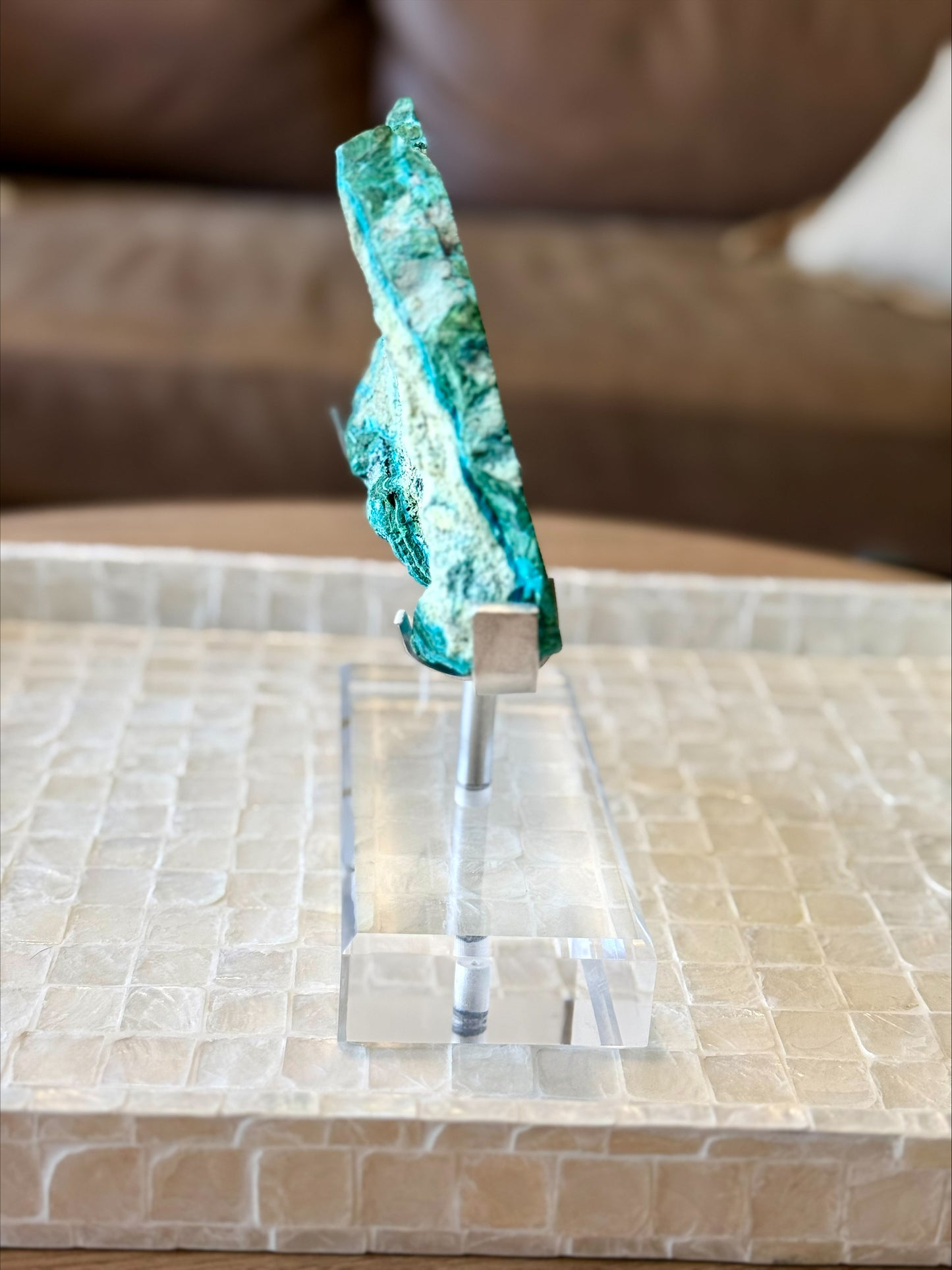 Statement Chrysocolla & Malachite Slice on Stand