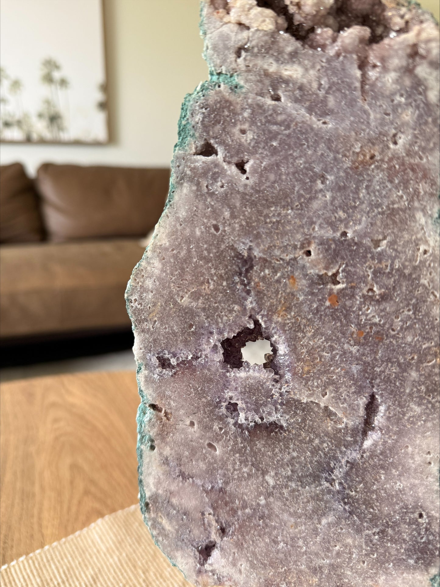 Pink Amethyst Slice on Stand – Natural Green Mineralisation
