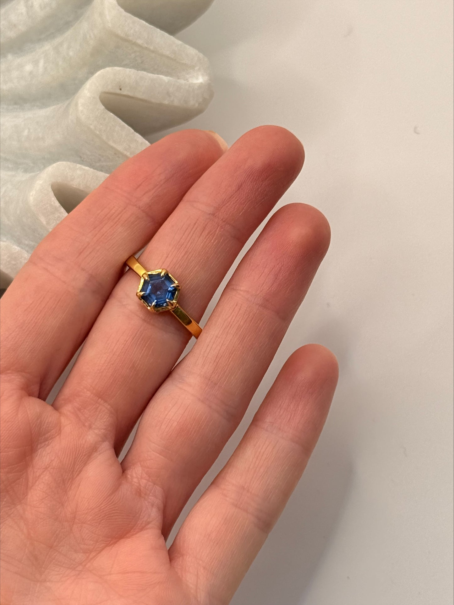 Gold Plated Tanzanite Ring – Hex Setting - Size 9