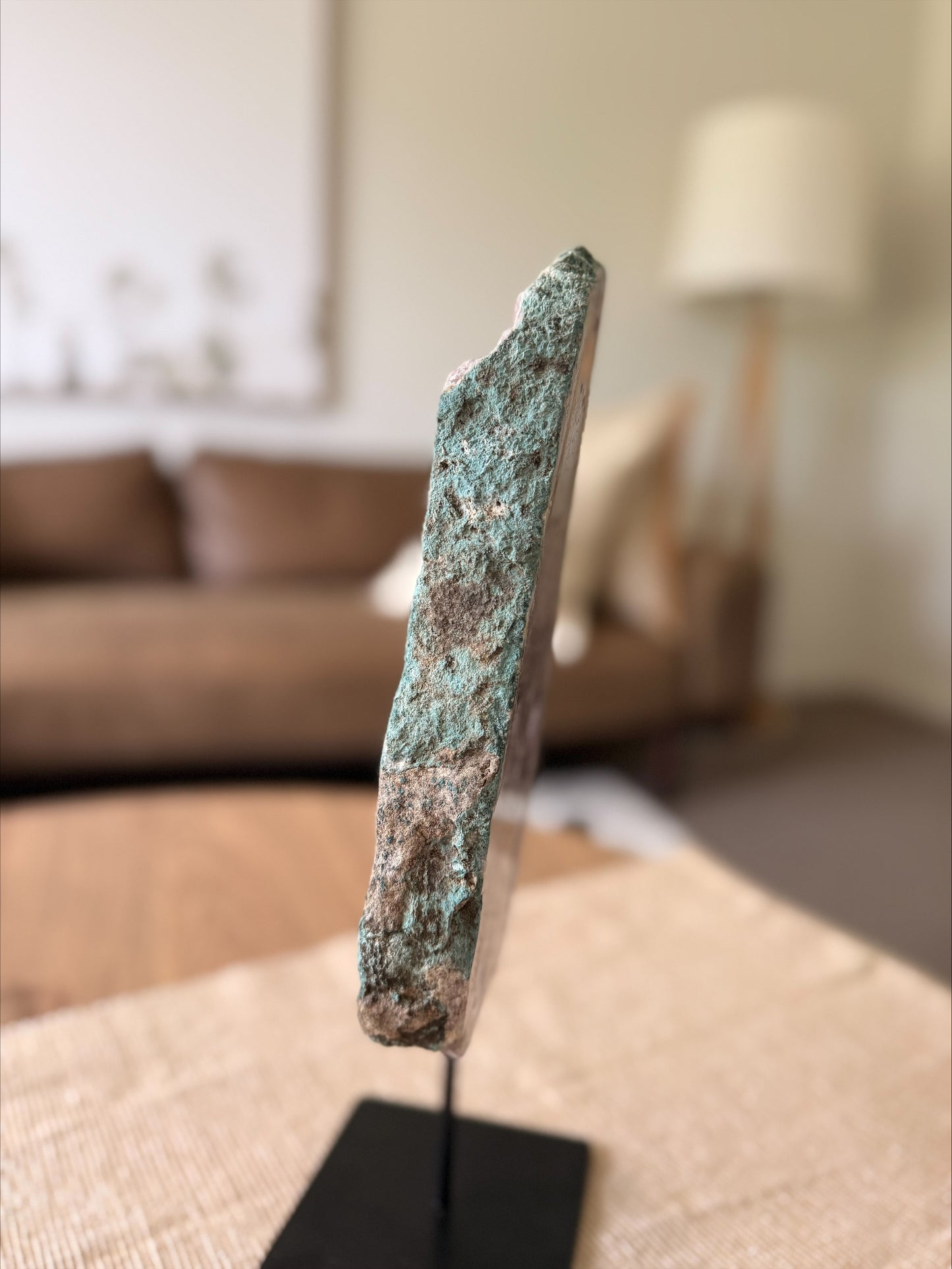 Pink Amethyst Slice on Stand – Natural Green Mineralisation