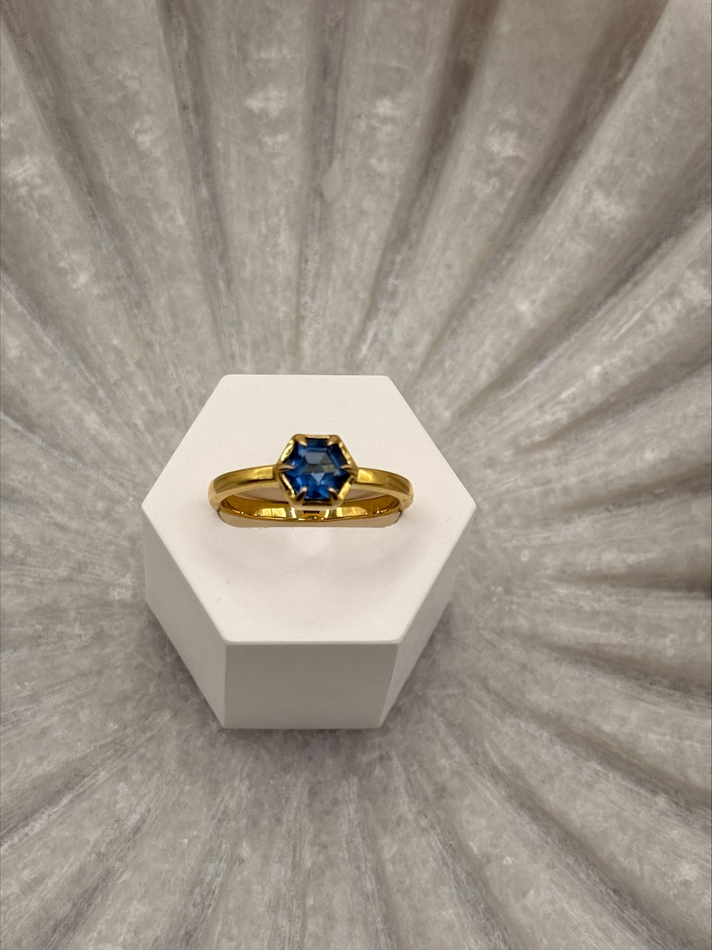 Gold Plated Tanzanite Ring – Hex Setting - Size 9
