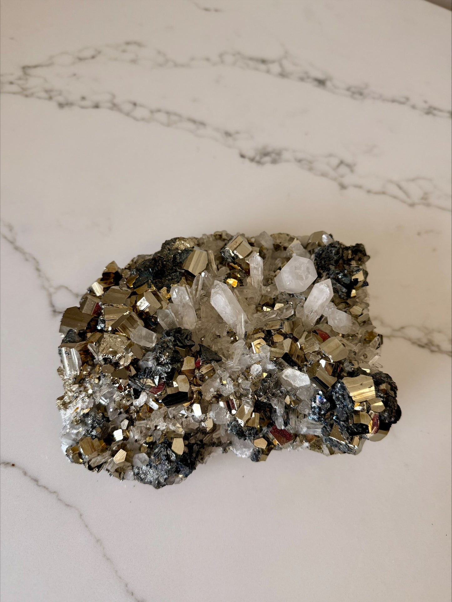 Pyrite & Quartz Crystal Cluster – Luxe Metallic Statement Piece 1.652kg