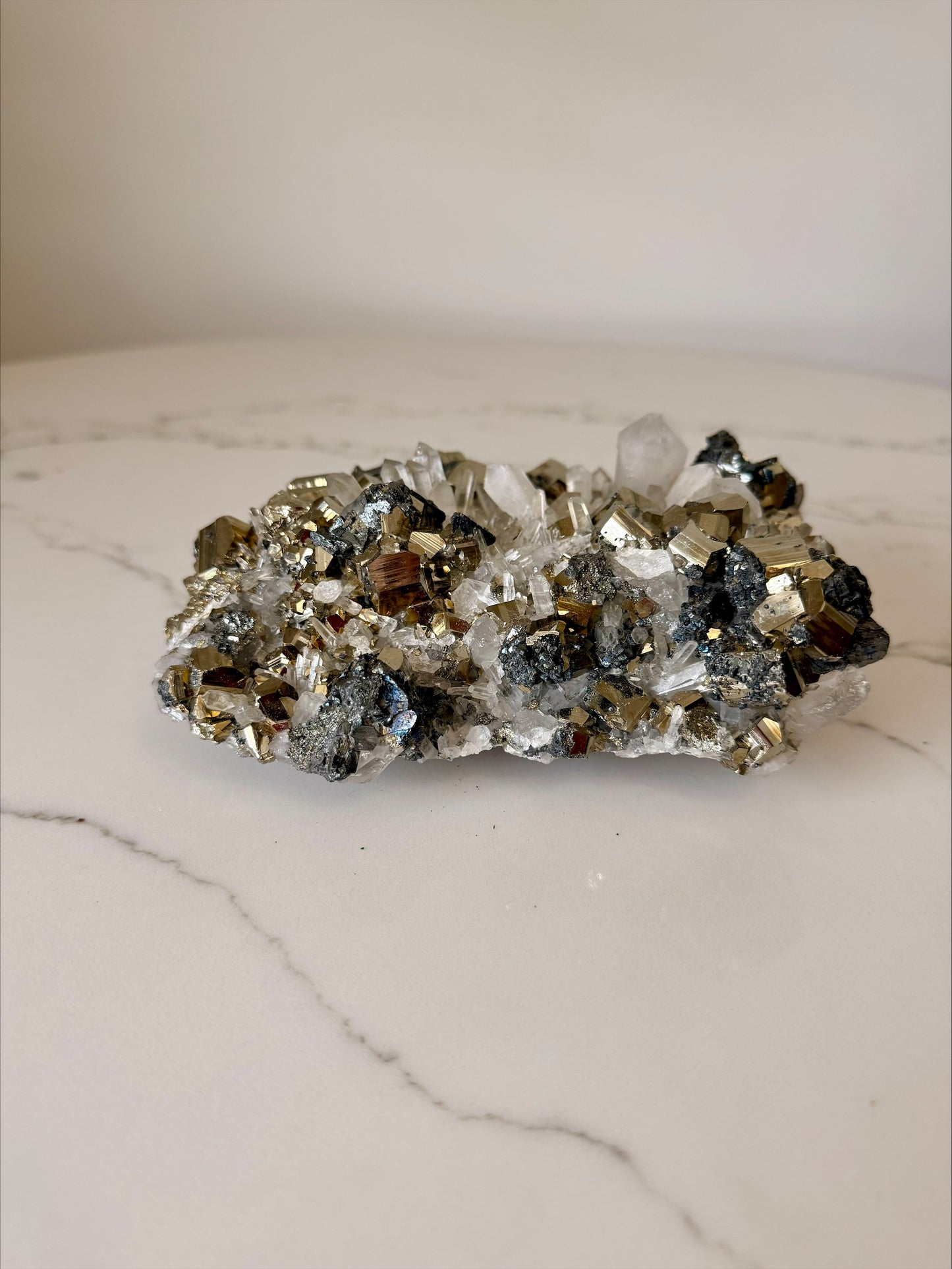 Pyrite & Quartz Crystal Cluster – Luxe Metallic Statement Piece 1.652kg