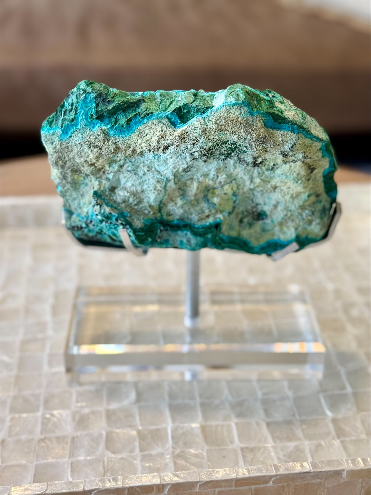 Statement Chrysocolla & Malachite Slice on Stand