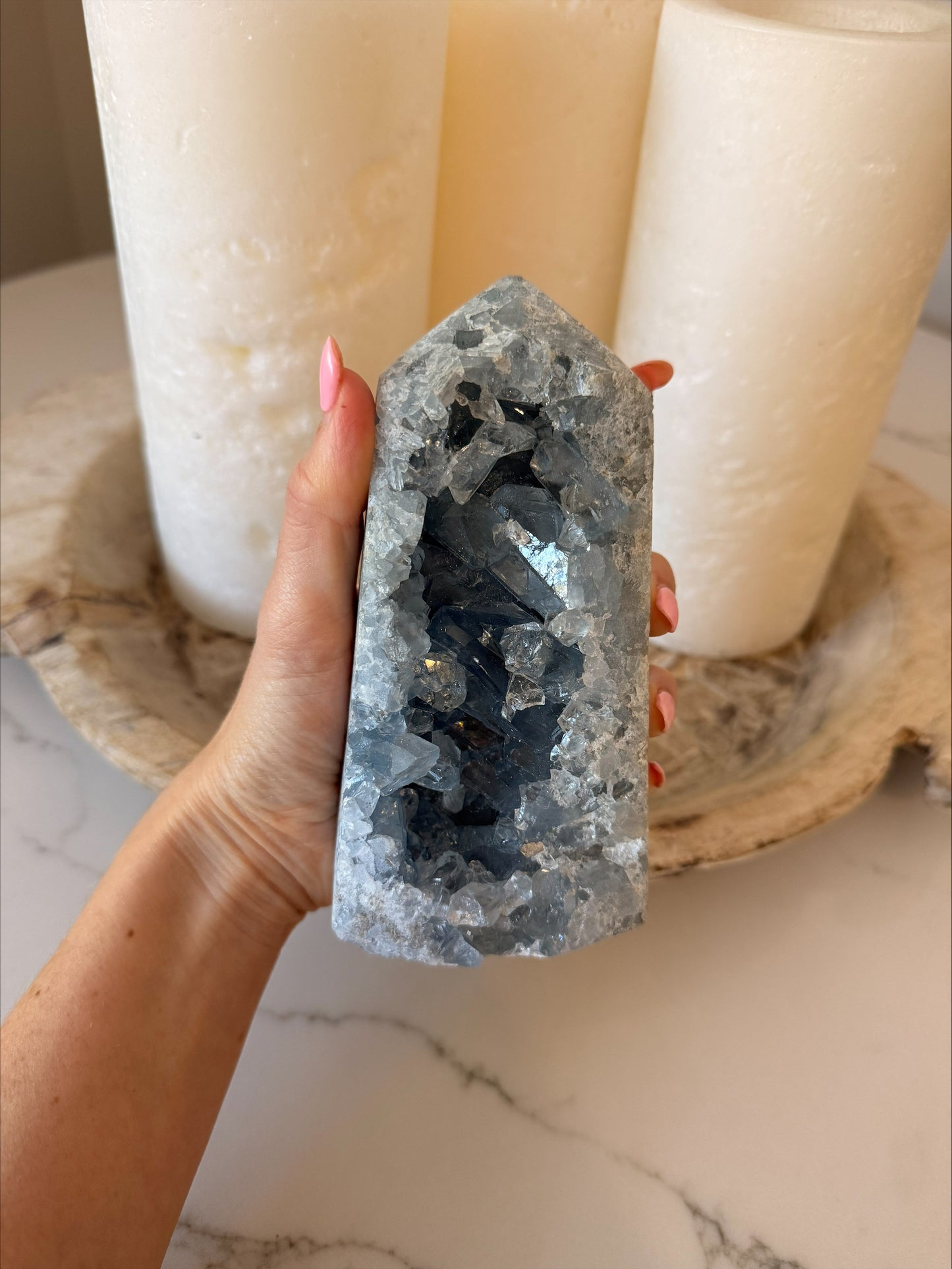 Celestite Druzy Tower | Natural Blue Crystal Point | 995g