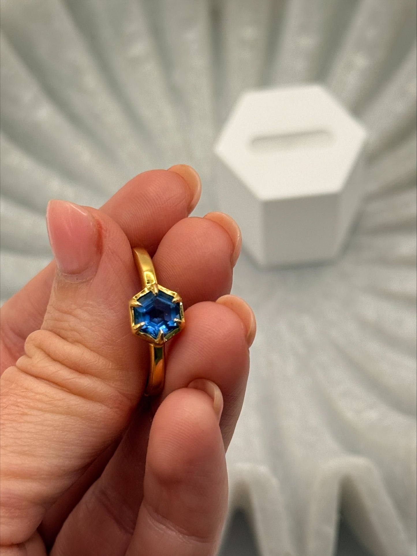 Gold Plated Tanzanite Ring – Hex Setting - Size 9